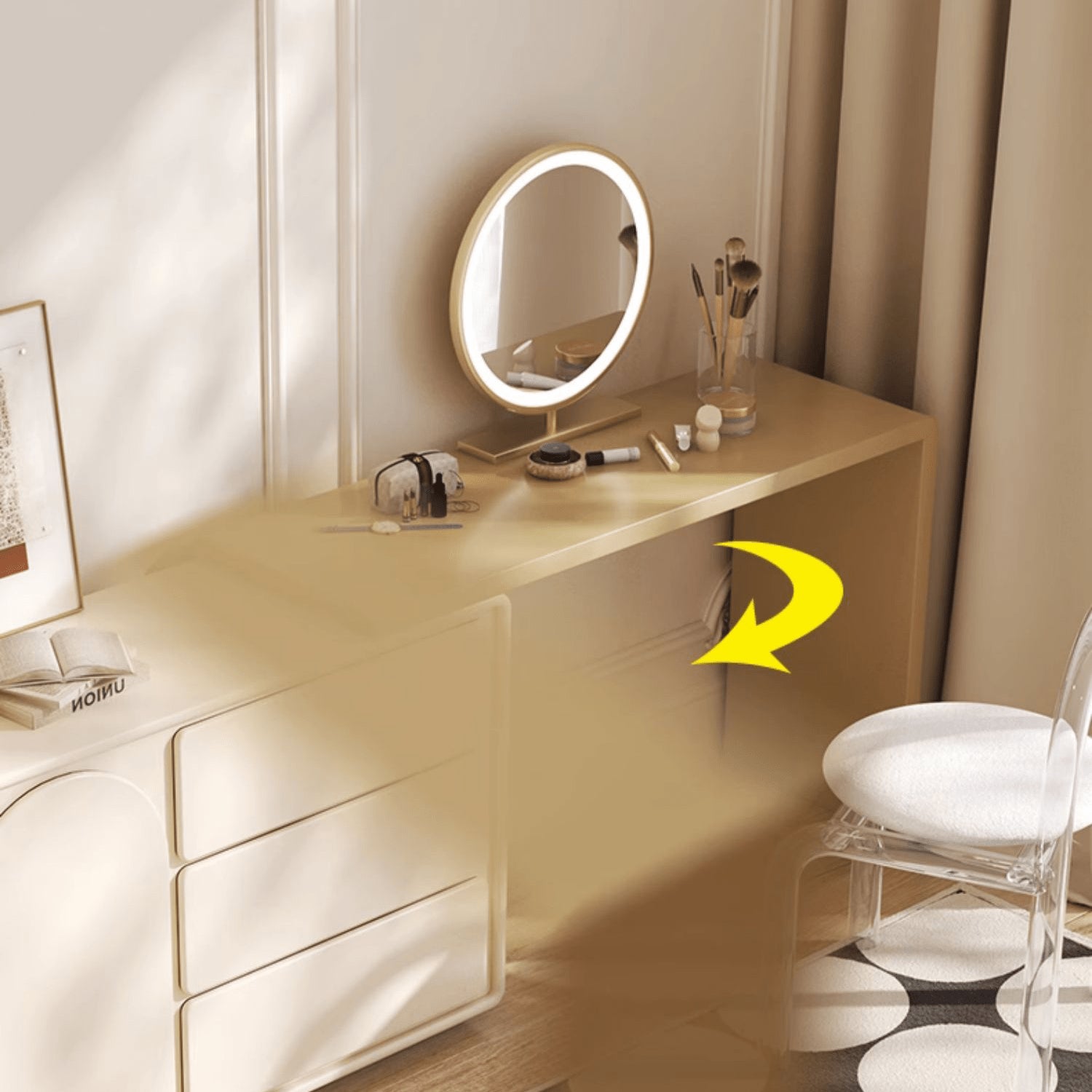 Chic Off White Makeup Vanity with Natural Wood Finish & Particle Board Construction yw-200