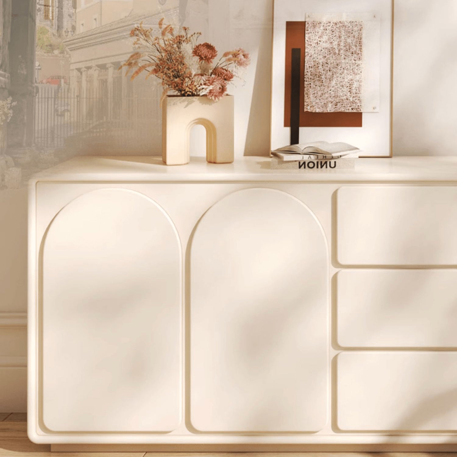 Chic Off White Makeup Vanity with Natural Wood Finish & Particle Board Construction yw-200