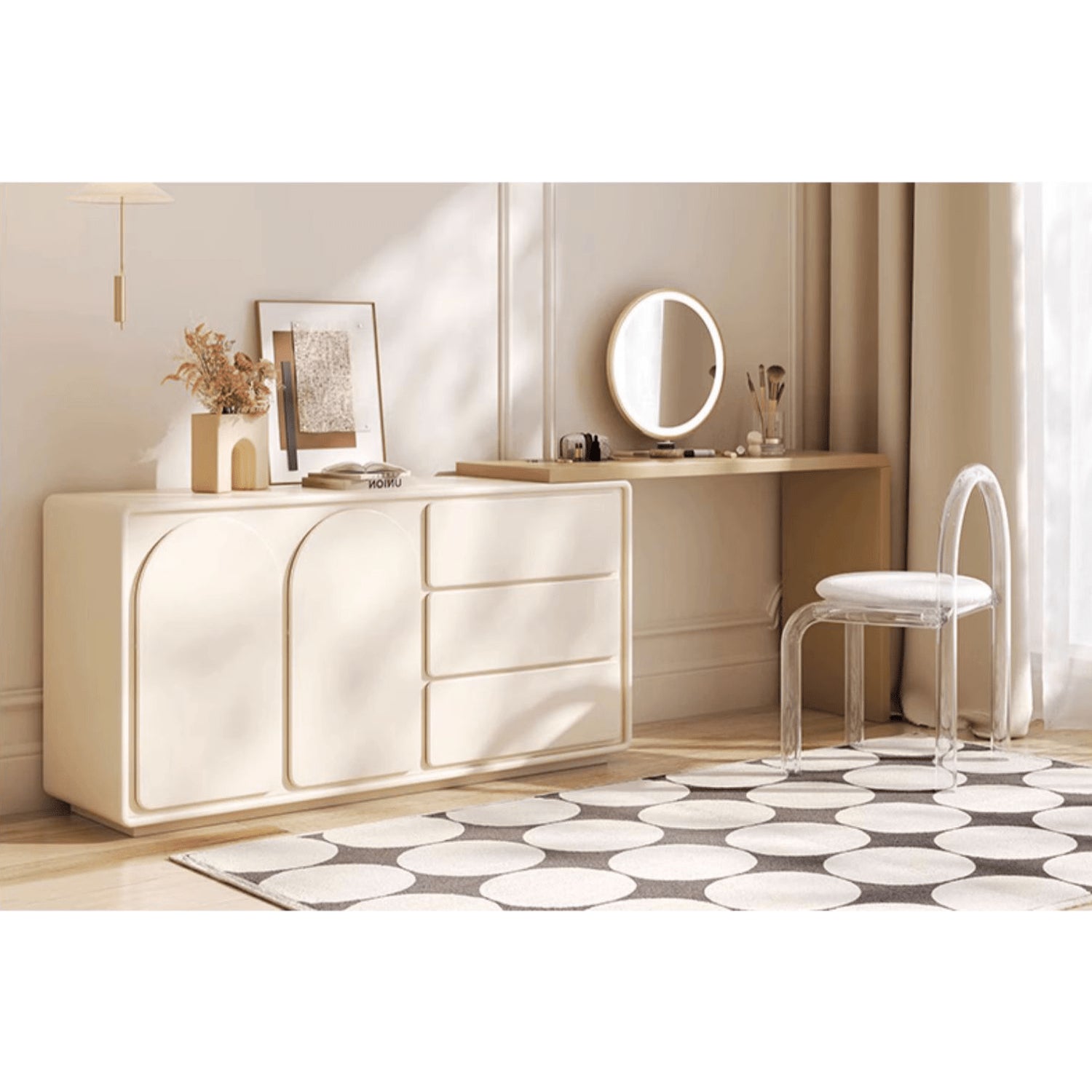 Chic Off White Makeup Vanity with Natural Wood Finish & Particle Board Construction yw-200