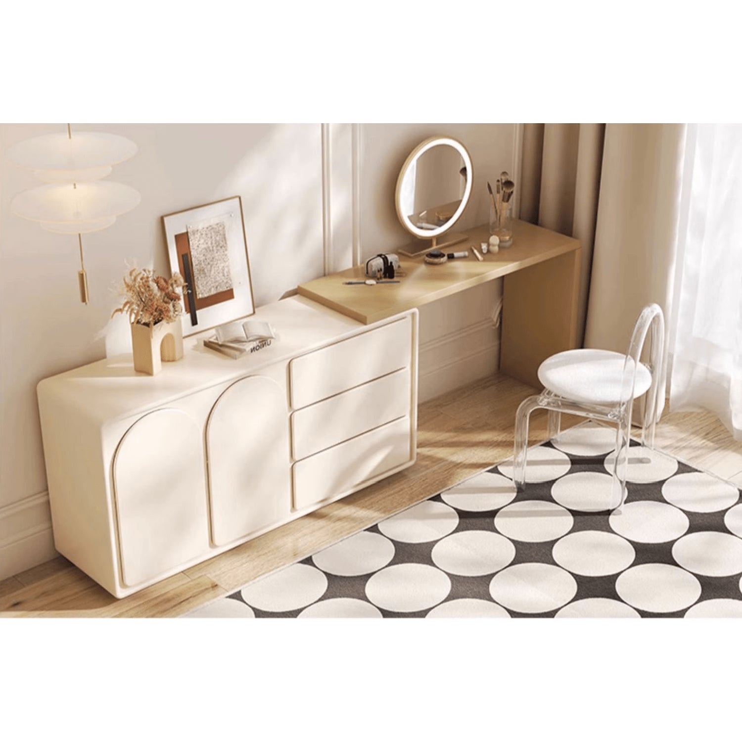 Chic Off White Makeup Vanity with Natural Wood Finish & Particle Board Construction yw-200