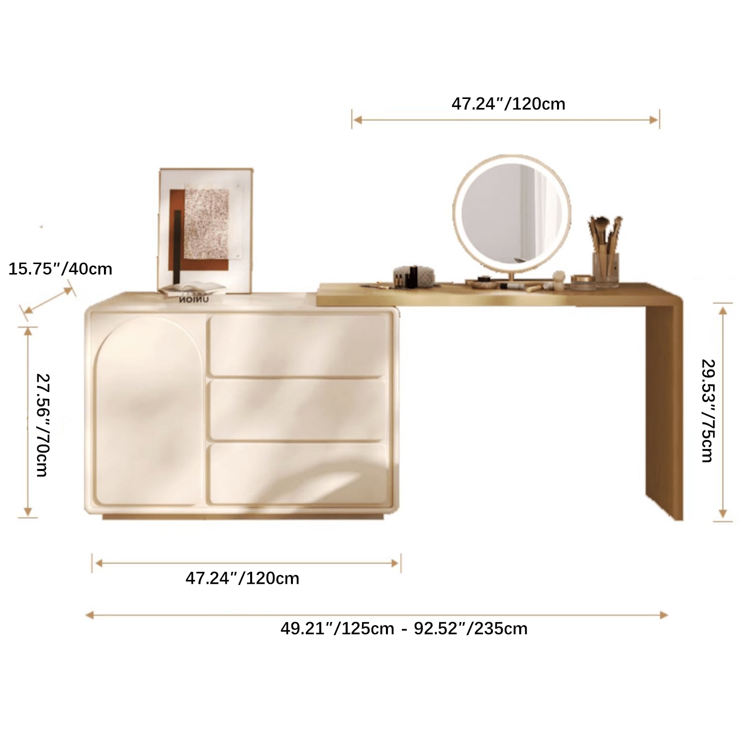 Chic Off White Makeup Vanity with Natural Wood Finish & Particle Board Construction yw-200