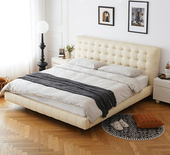 Luxurious Cal King Leather Bed with Beech Wood Frame & Upholstered Headboard for Bedroom yw-201