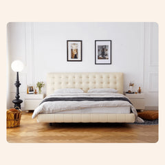 Luxurious Cal King Leather Bed with Beech Wood Frame & Upholstered Headboard for Bedroom yw-201