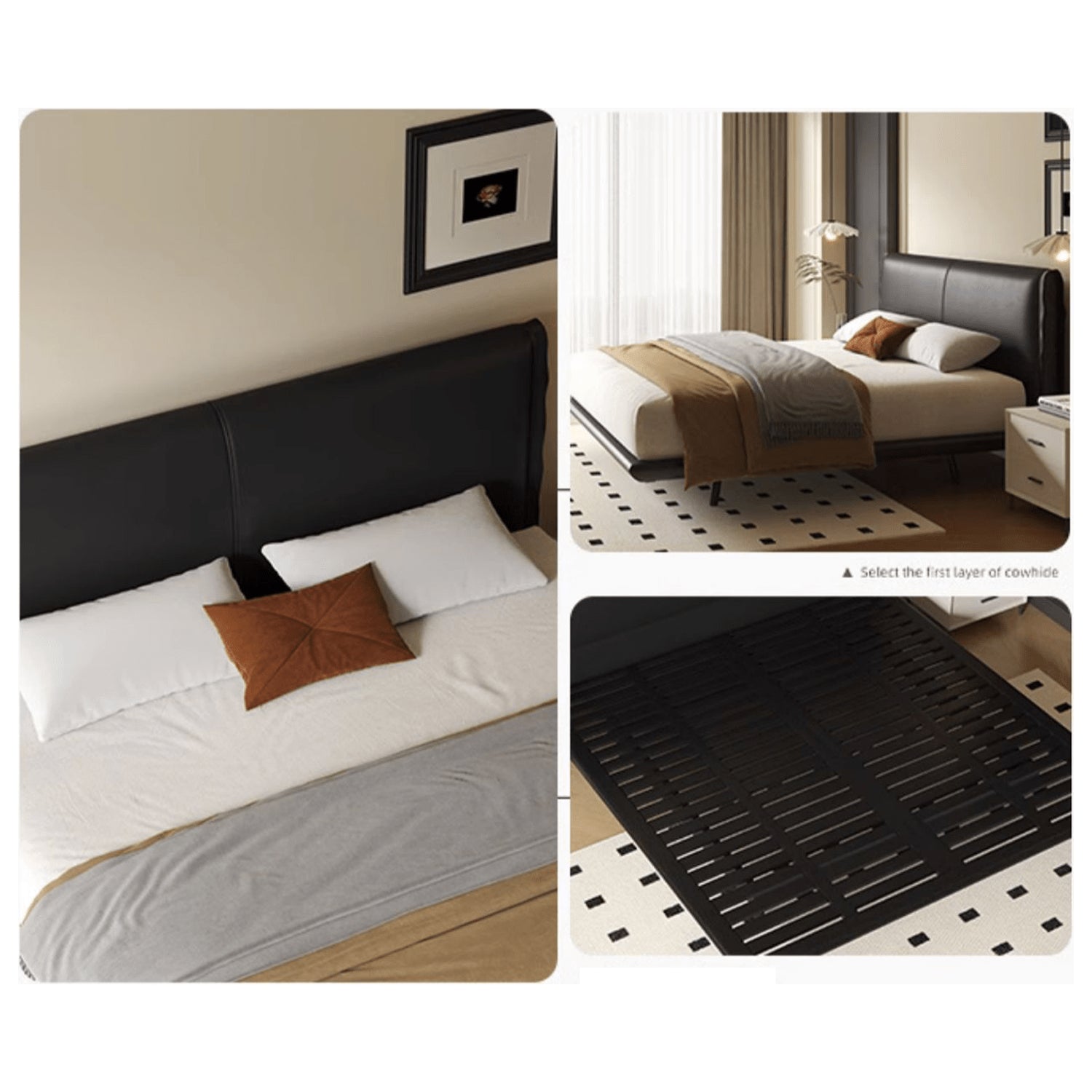 Sleek Black PU Leather Bed with Elegant Wood Frame - Stylish & Durable Design yw-202