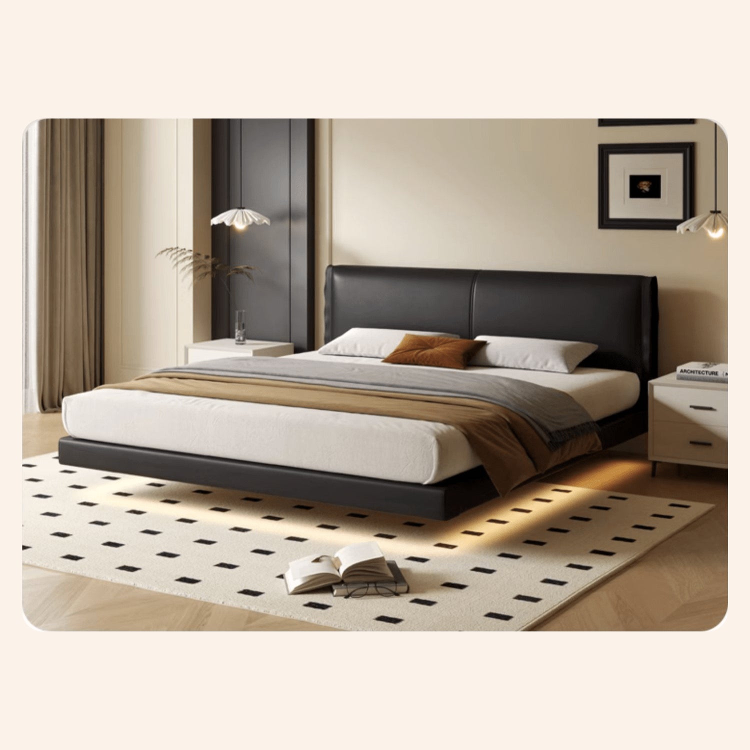 Sleek Black PU Leather Bed with Elegant Wood Frame - Stylish & Durable Design yw-202