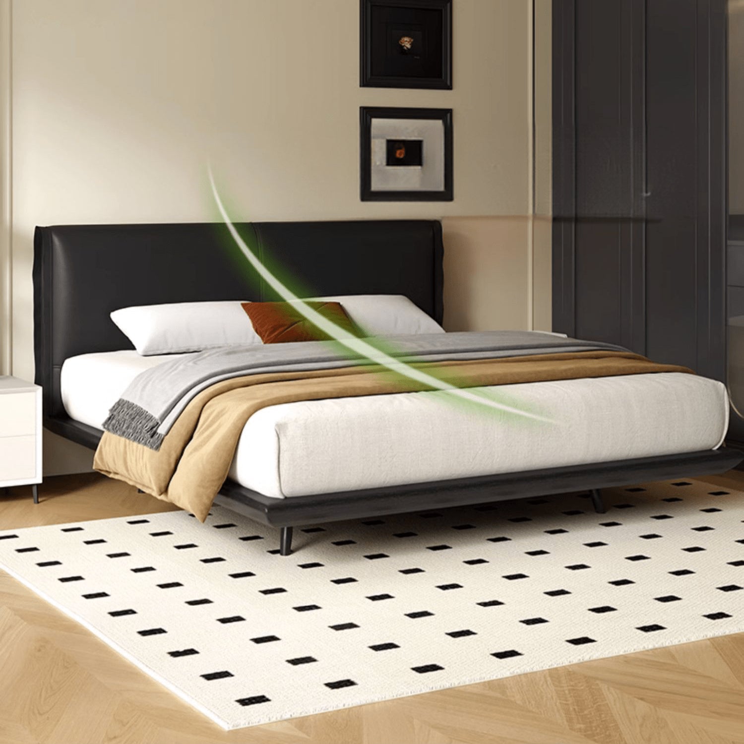 Sleek Black PU Leather Bed with Elegant Wood Frame - Stylish & Durable Design yw-202