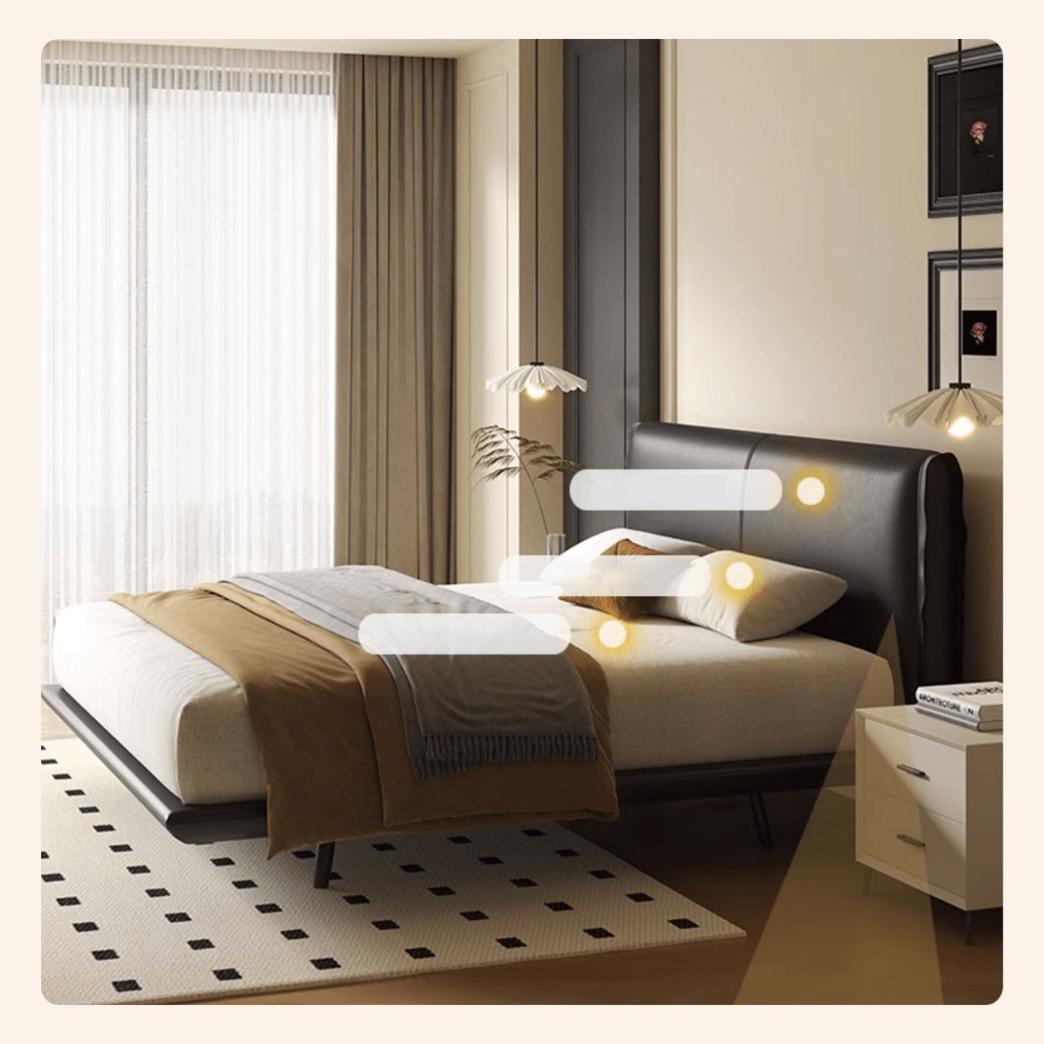 Sleek Black PU Leather Bed with Elegant Wood Frame - Stylish & Durable Design yw-202