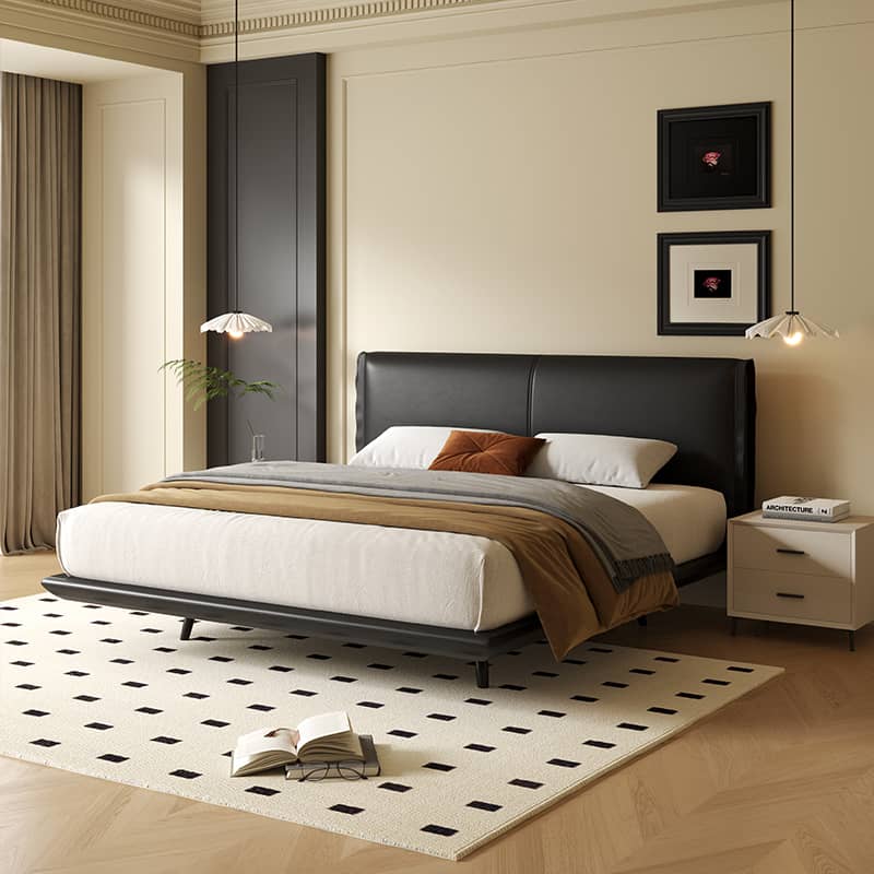 Sleek Black PU Leather Bed with Elegant Wood Frame - Stylish & Durable Design yw-202