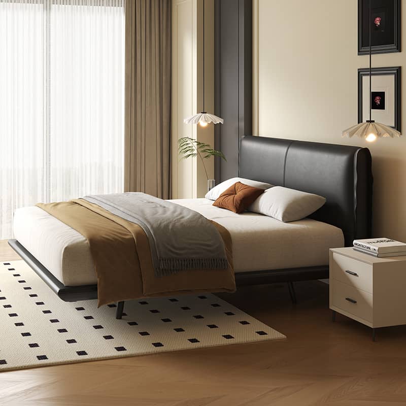 Sleek Black PU Leather Bed with Elegant Wood Frame - Stylish & Durable Design yw-202