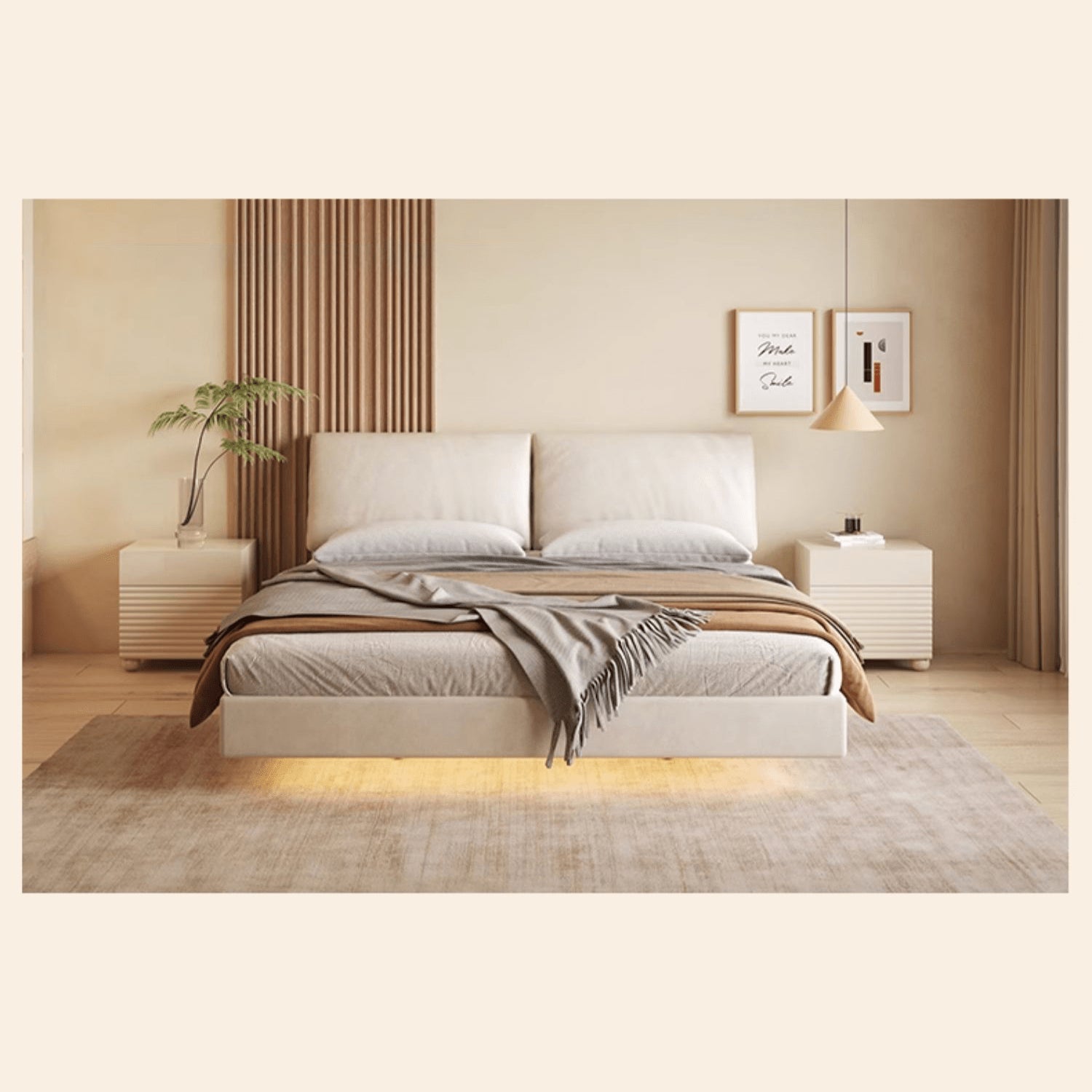 Modern Cal King Techno Fabric Bed with Pine Frame & Upholstered Headboard for Your Room yw-208