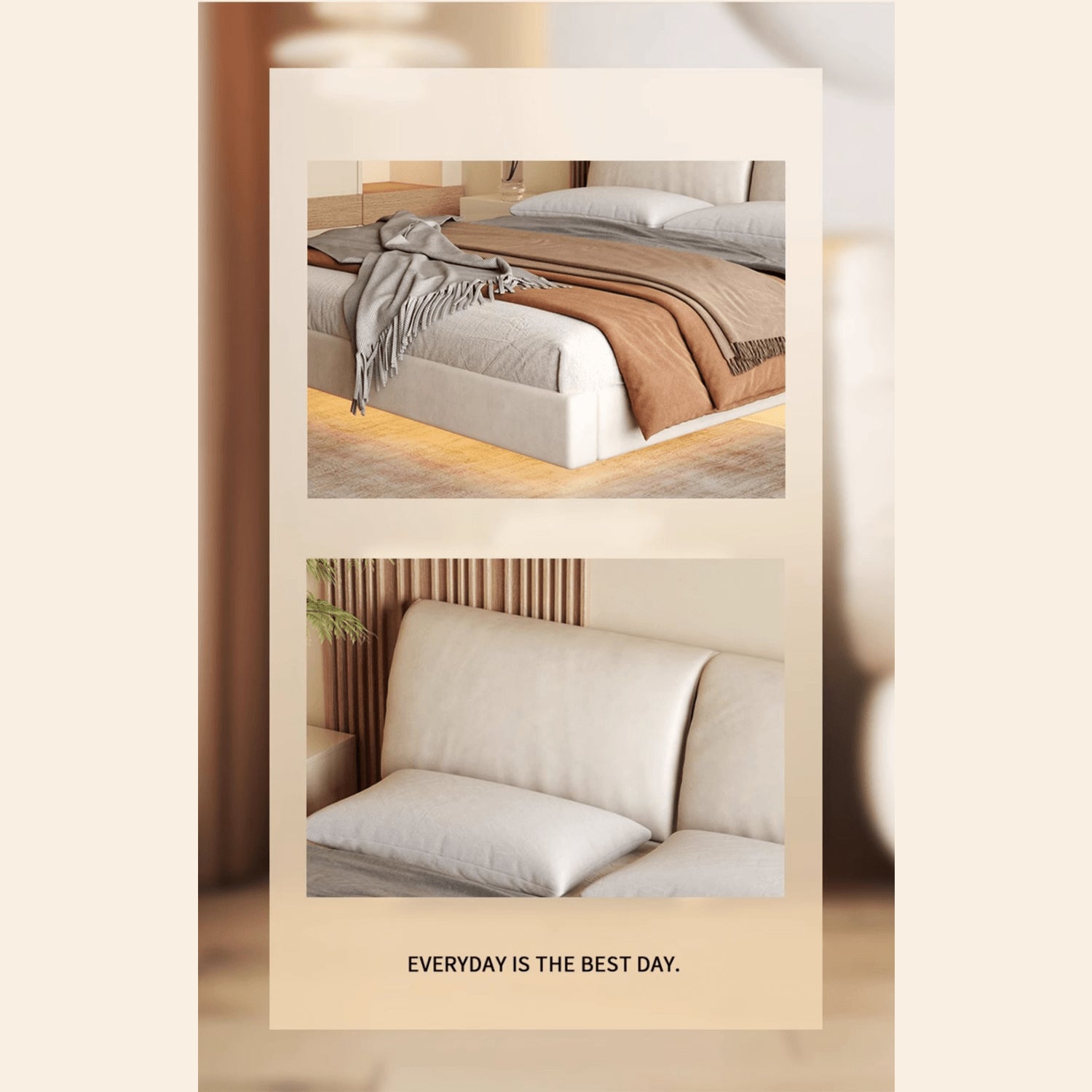 Modern Cal King Techno Fabric Bed with Pine Frame & Upholstered Headboard for Your Room yw-208