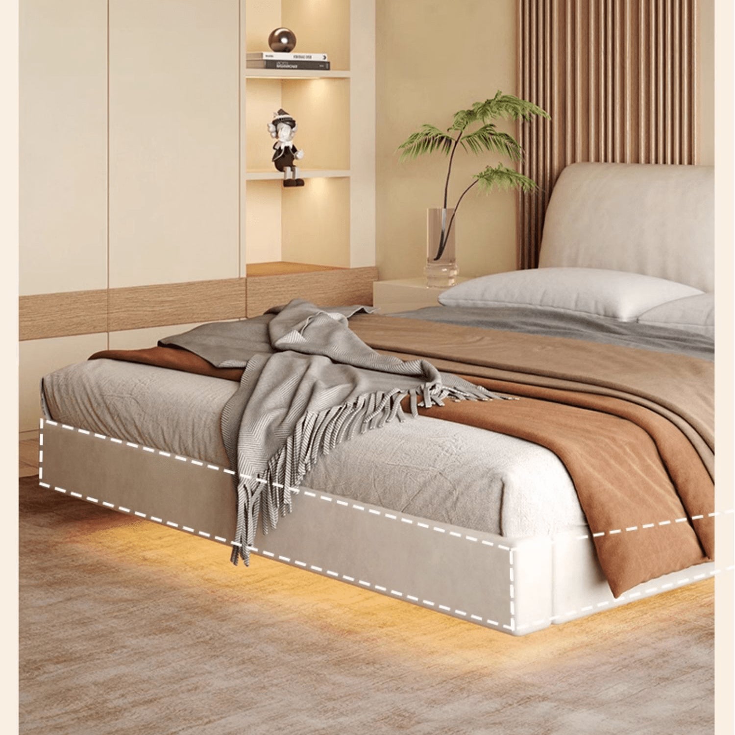 Modern Cal King Techno Fabric Bed with Pine Frame & Upholstered Headboard for Your Room yw-208