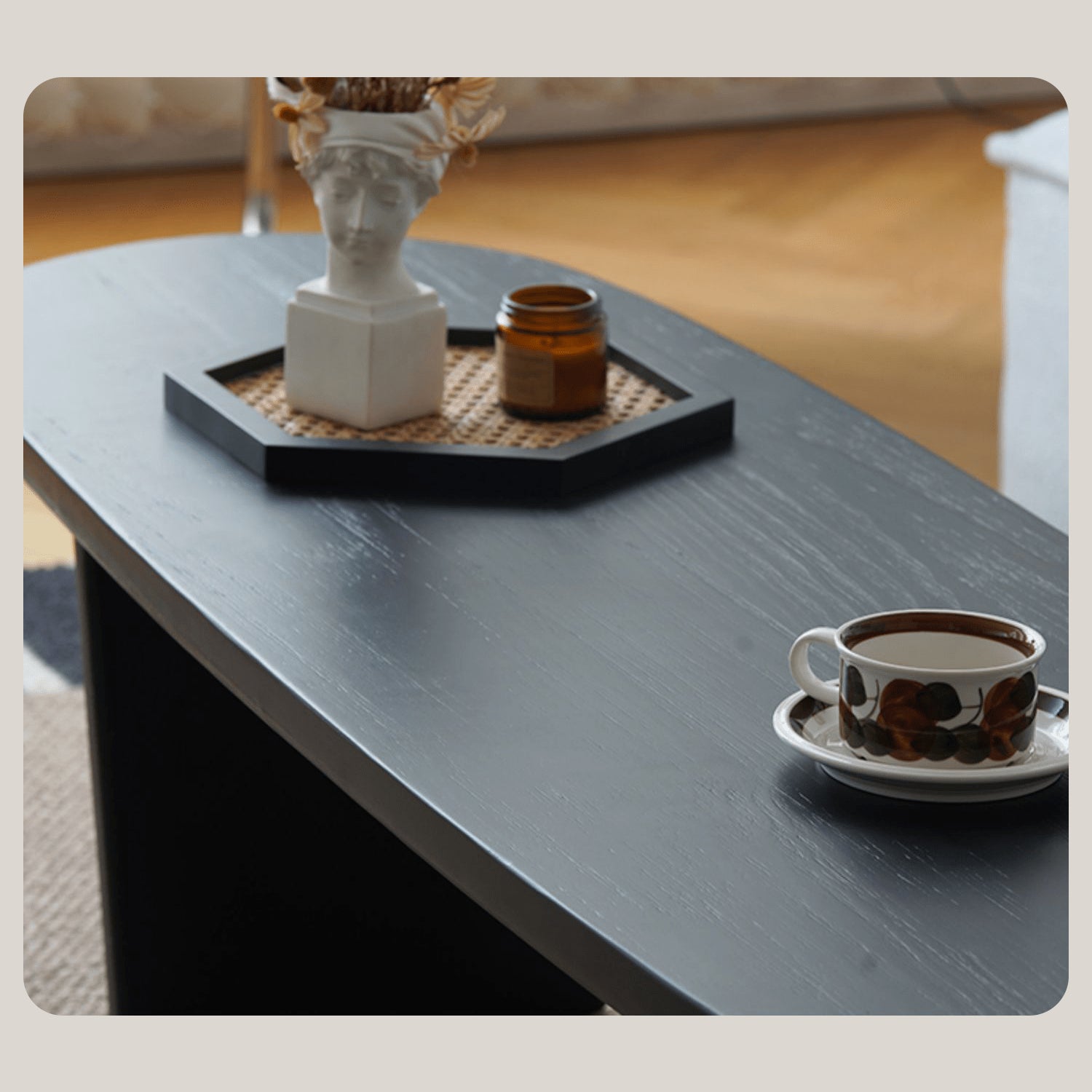 Modern Oval Wooden Coffee Table in Balck- Perfect for Your Livingroom Decor yw-210