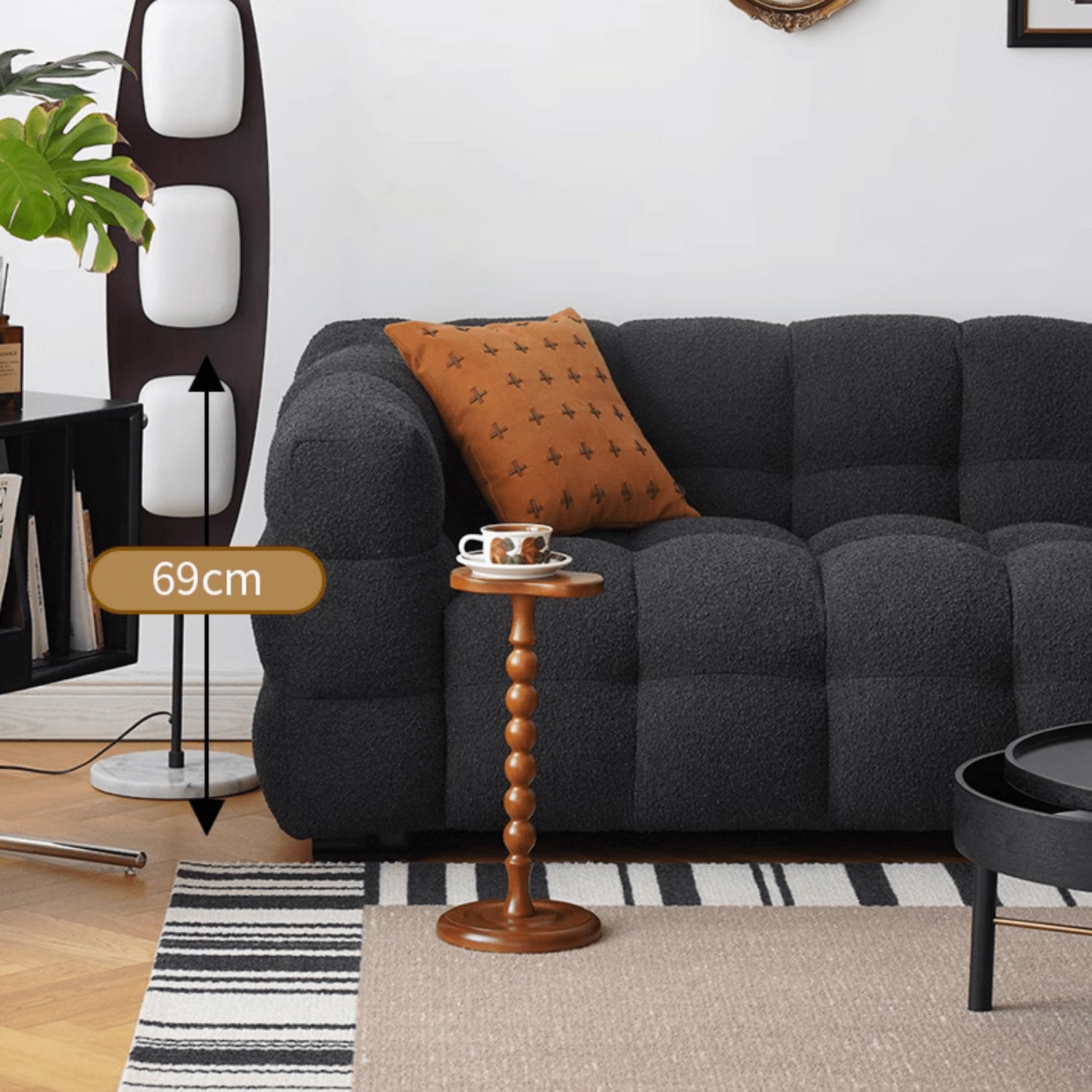 Modern Sofa with Black Faux Lambswool and White Pine Frame yw-218