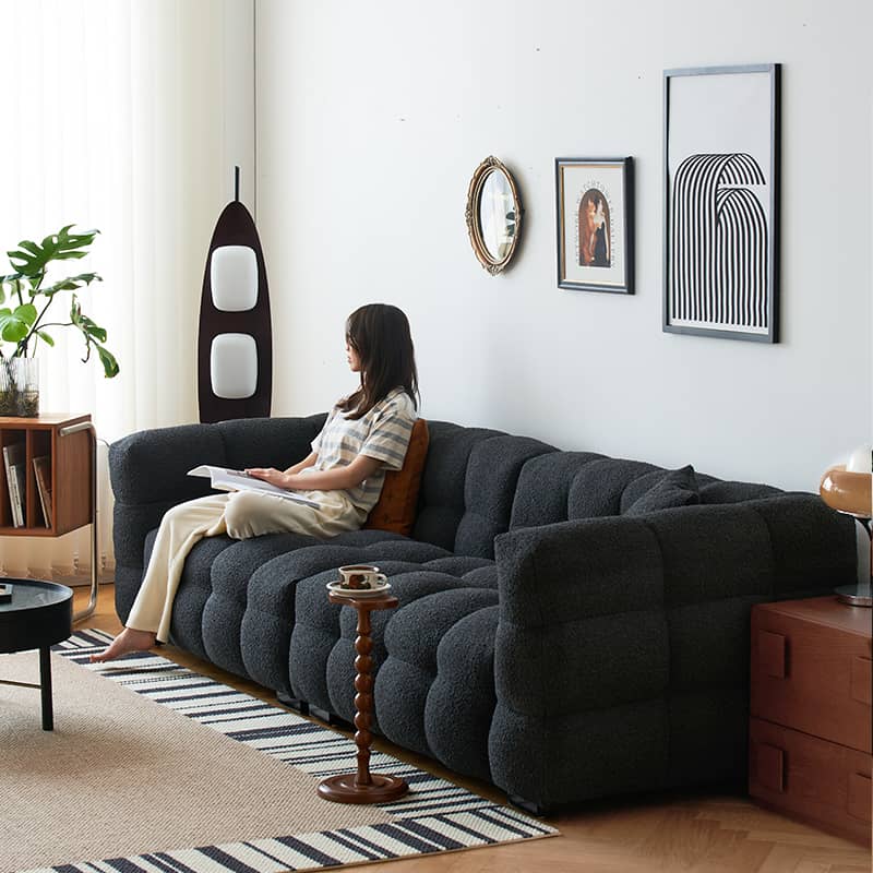 Modern Sofa with Black Faux Lambswool and White Pine Frame yw-218