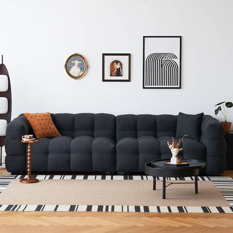 Modern Sofa with Black Faux Lambswool and White Pine Frame yw-218