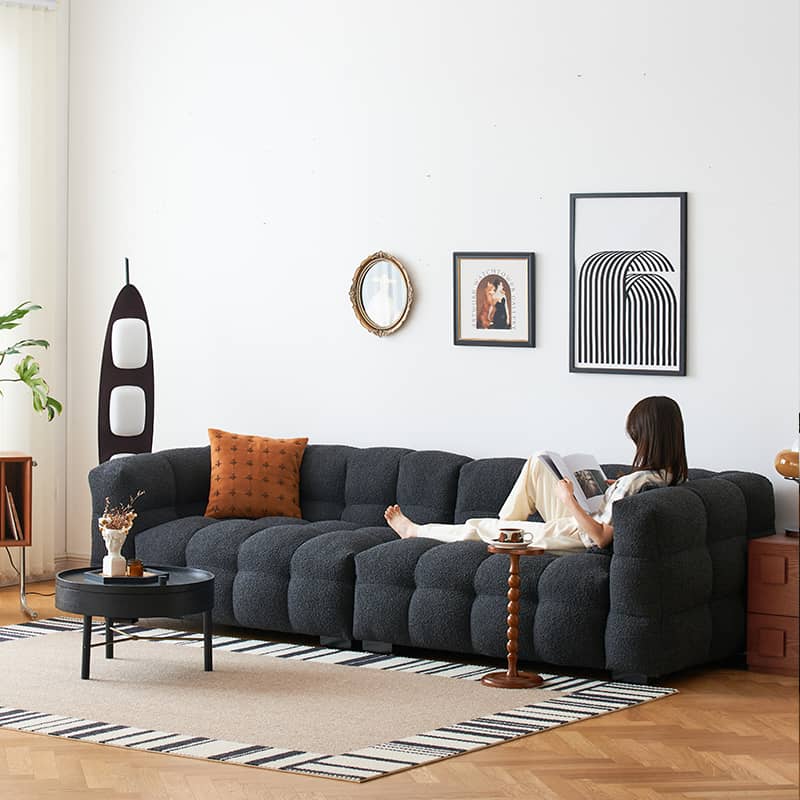 Modern Sofa with Black Faux Lambswool and White Pine Frame yw-218