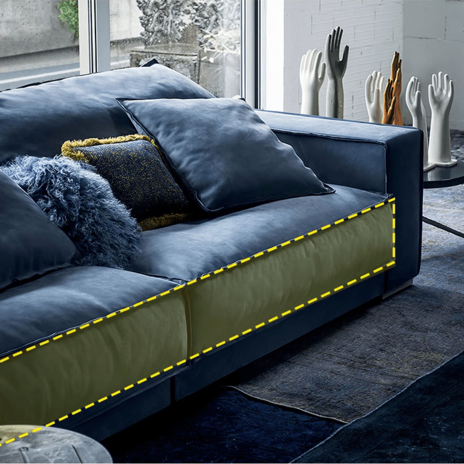 Stylish Light Blue & Black Techno Fabric Sofa with Pine Velvet Finish yw-220