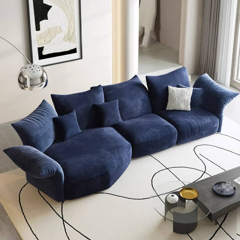 Luxurious Blue & White Pine Velvet Flannel Sofa - Perfect Blend of Style and Comfort yw-225