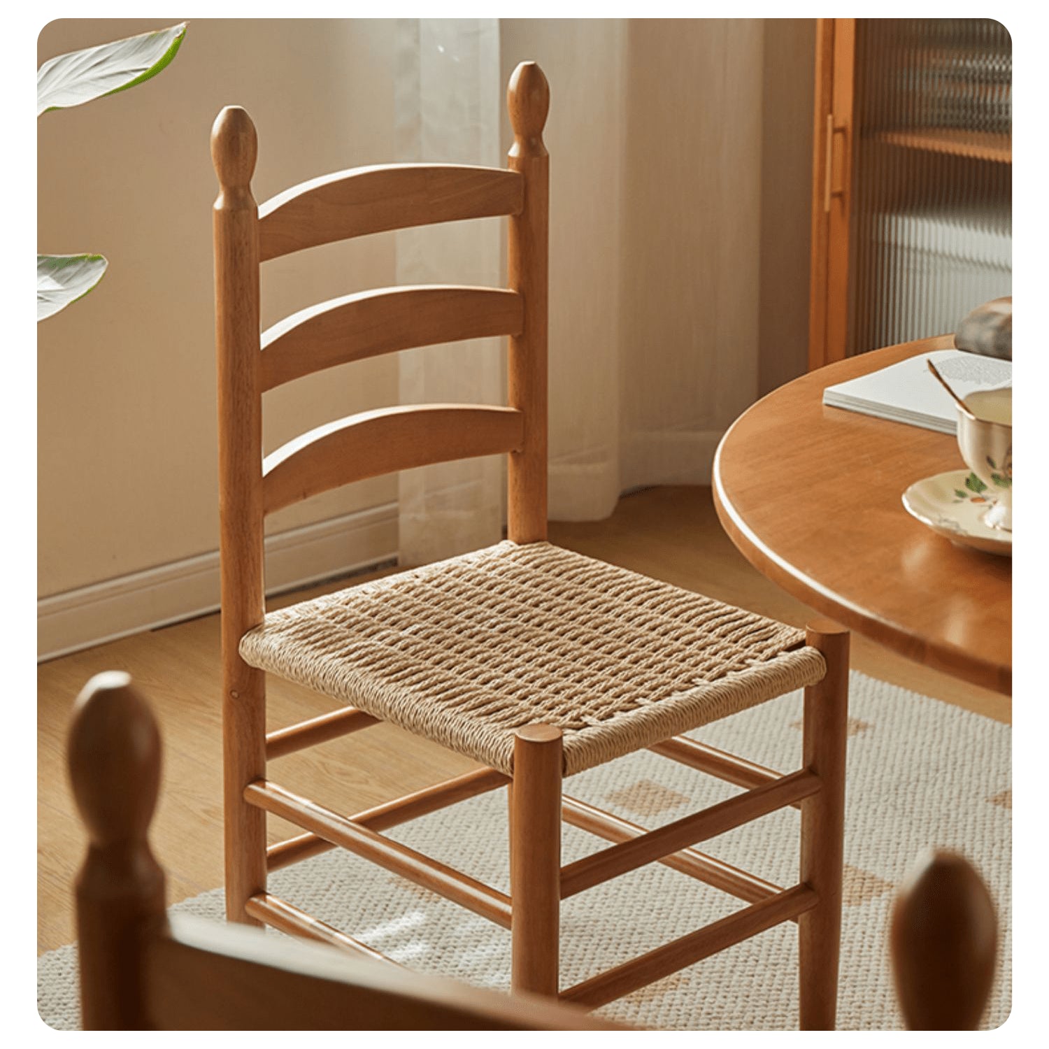 16.1‘’ Modern Oak Wood Dining Chair with Rope Weaving Seat for Diningroom yw-230