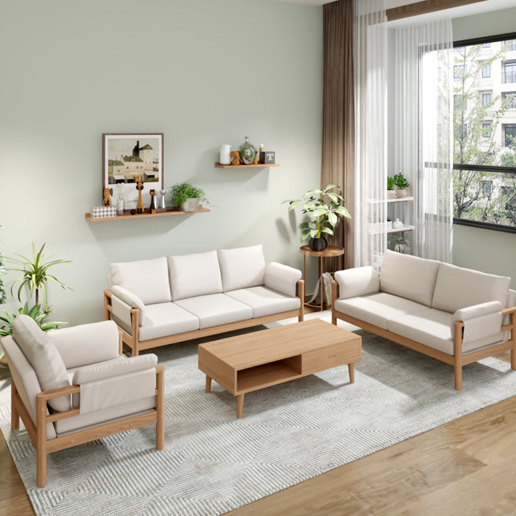 Luxurious Off-White Sofa with Rubber Wood Frame and Cotton-Ramie Blend Upholstery zsjj-106