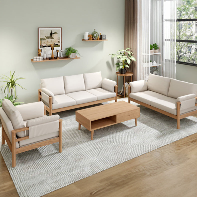 Luxurious Off-White Sofa with Rubber Wood Frame and Cotton-Ramie Blend Upholstery zsjj-106