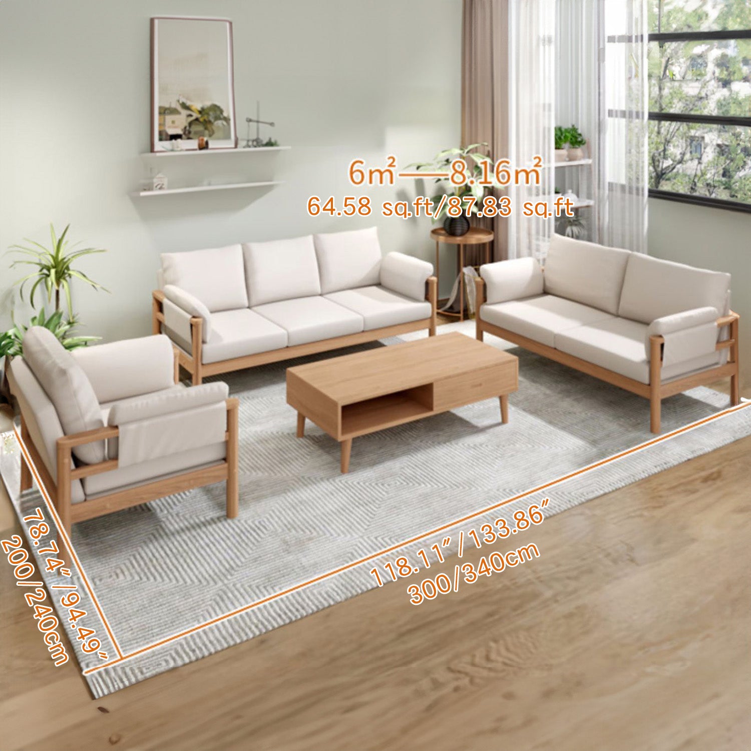 Luxurious Off-White Sofa with Rubber Wood Frame and Cotton-Ramie Blend Upholstery zsjj-106