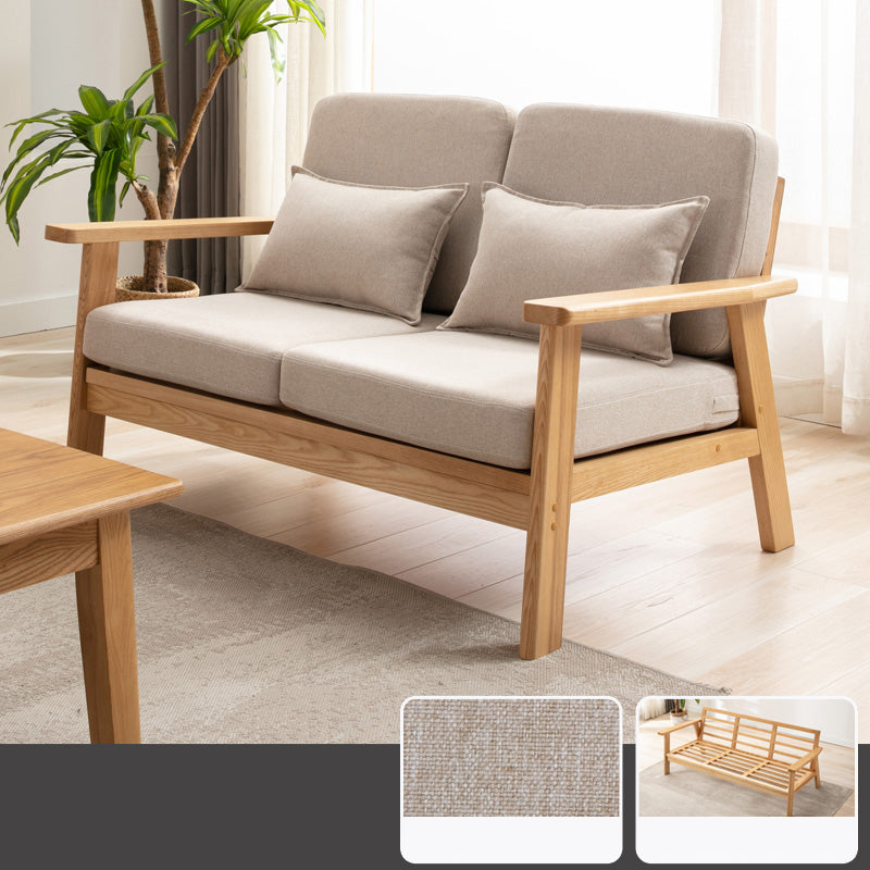 Stylish Cotton-Ramie Khaki Sofa with Ash Wood Frame for Ultimate Comfort zsjj-108