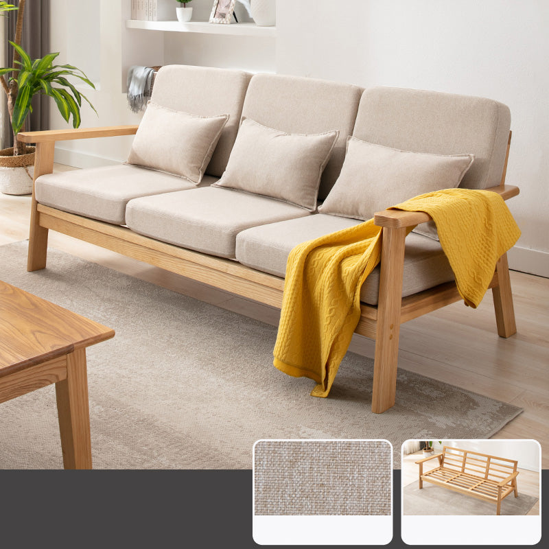 Stylish Cotton-Ramie Khaki Sofa with Ash Wood Frame for Ultimate Comfort zsjj-108