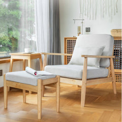 Stylish Off-White Gray sofa chair with Rubber Wood Legs and Soft Fabric Seat zsjj-158