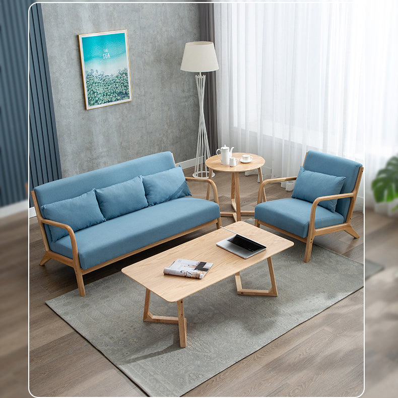 Stylish Gary Off-White Sofa with Blue, Brown, and Green Accents - Durable Rubber Wood Frame and Cotton-Ramie Blend Upholstery zsjj-97