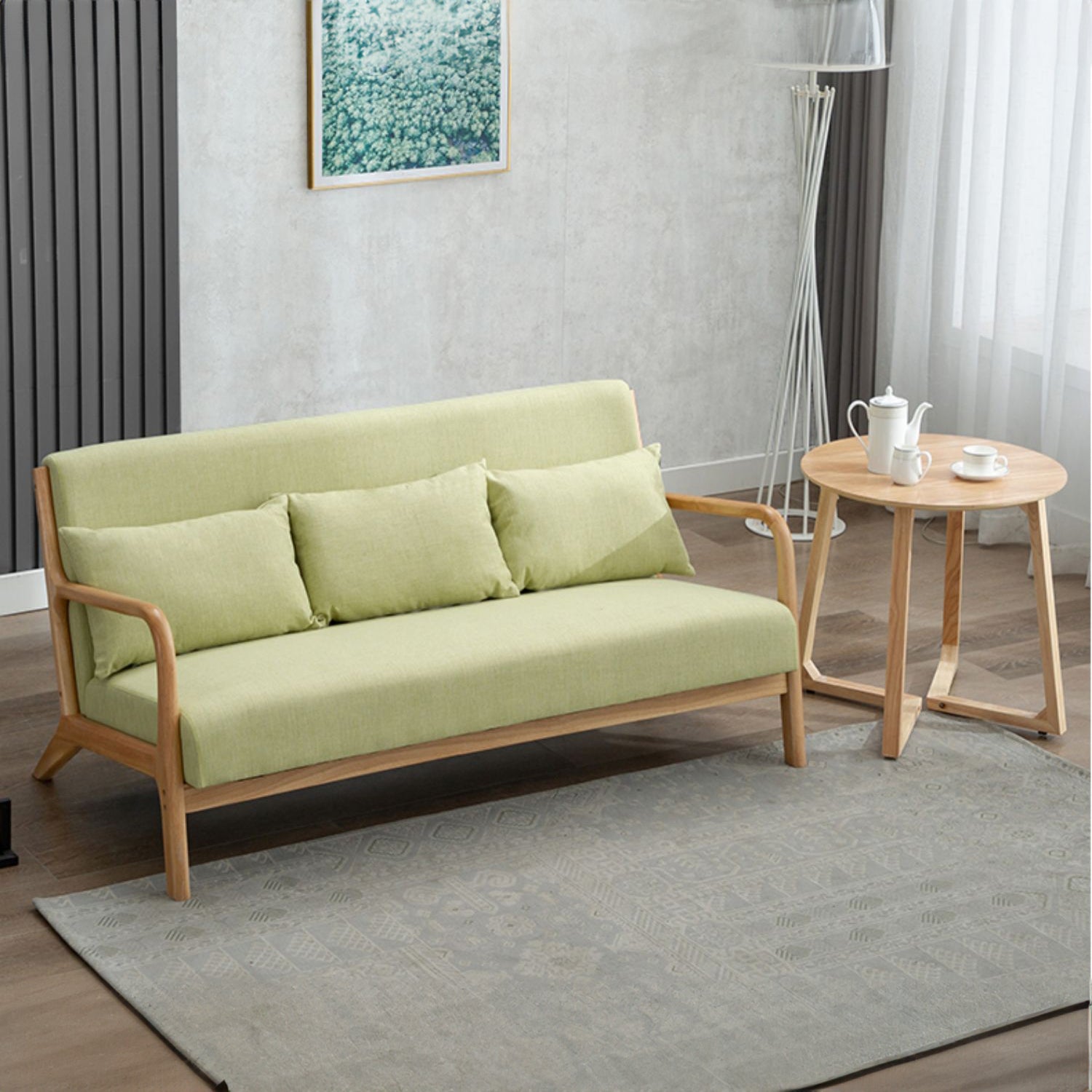 Stylish Gary Off-White Sofa with Blue, Brown, and Green Accents - Durable Rubber Wood Frame and Cotton-Ramie Blend Upholstery zsjj-97